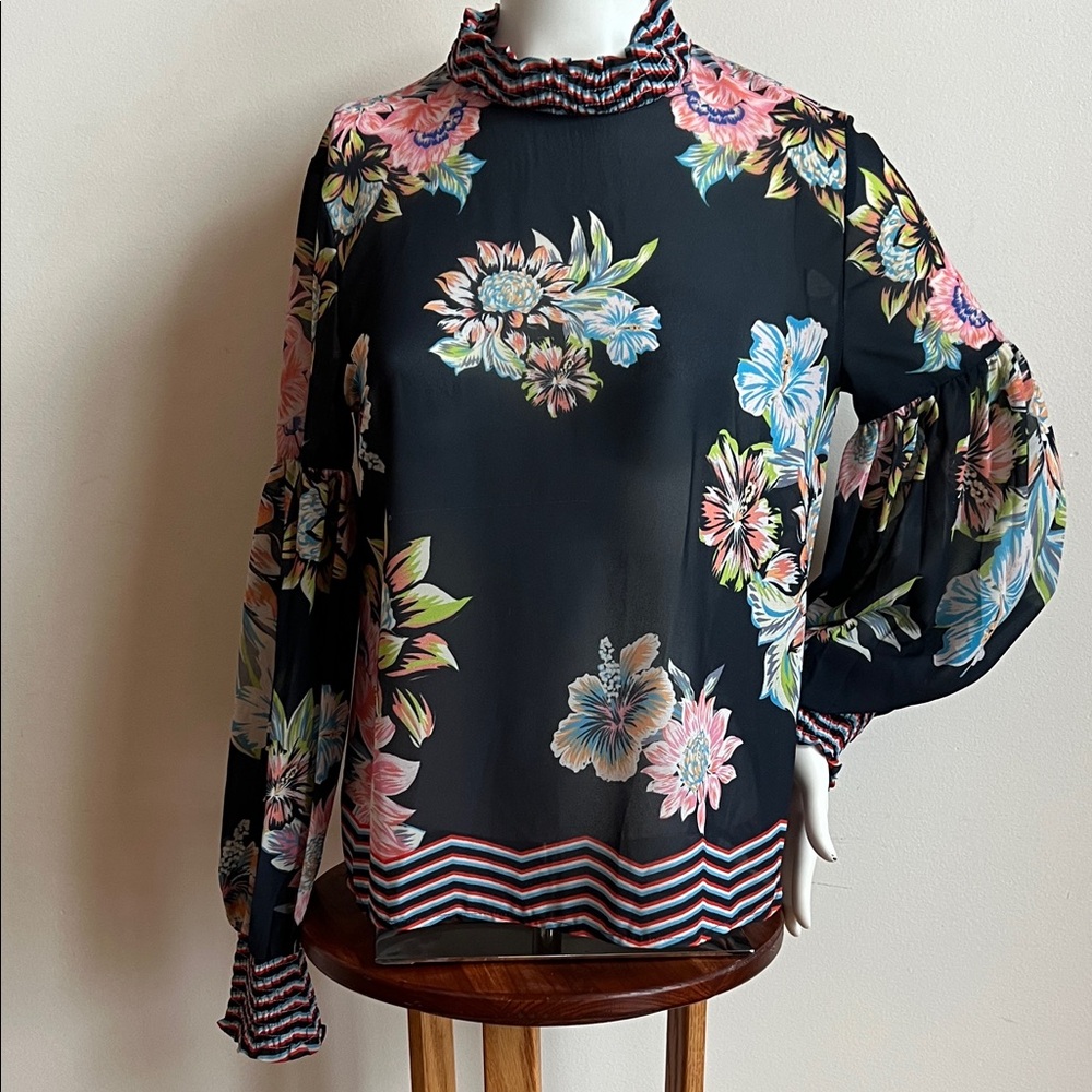 Jealous Tomato Floral Blouse with Ruffled Neck